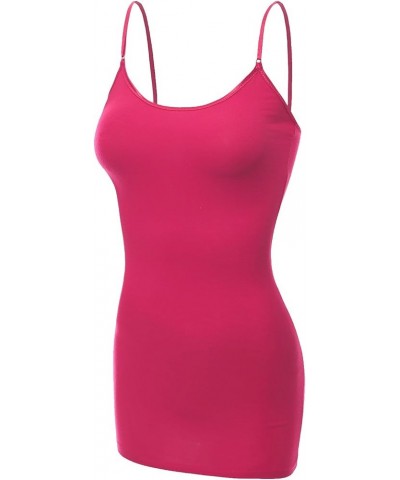 Women's Ladies Adjustable Spaghetti Strap Basic Long Cami Tunic Tank Top Hot-pink $6.30 Tanks