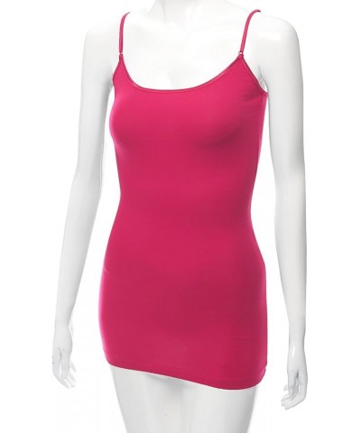 Women's Ladies Adjustable Spaghetti Strap Basic Long Cami Tunic Tank Top Hot-pink $6.30 Tanks