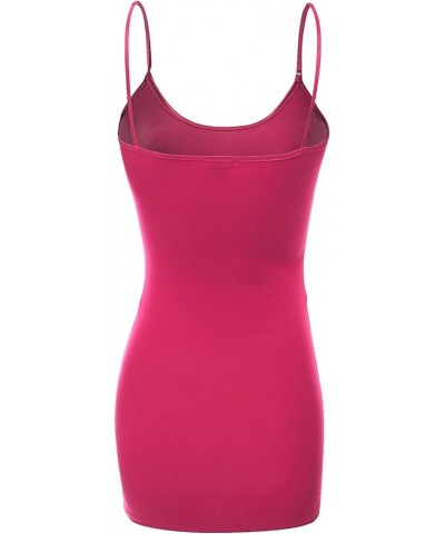 Women's Ladies Adjustable Spaghetti Strap Basic Long Cami Tunic Tank Top Hot-pink $6.30 Tanks