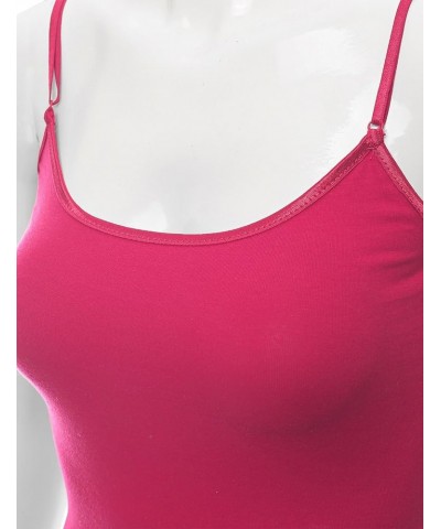 Women's Ladies Adjustable Spaghetti Strap Basic Long Cami Tunic Tank Top Hot-pink $6.30 Tanks