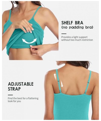 Women's Cotton Camisole Tank Top with Shelf Bra Spaghetti Strap Basic Cami Undershirt 2 Pack Aqua/Black 2 Pack $16.49 Tanks