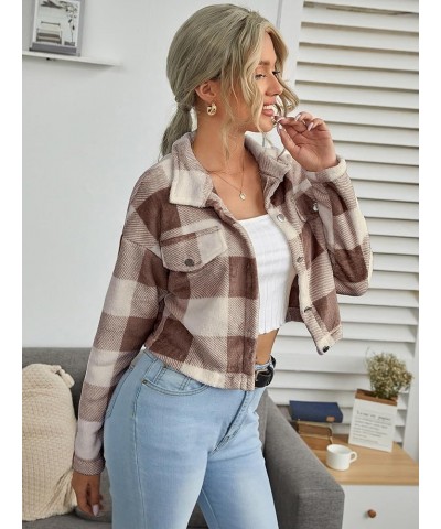 Women's Plaid Button Front Jacket Collar Long Sleeve Crop Casual Jackets Outerwear Multicolor $11.75 Jackets