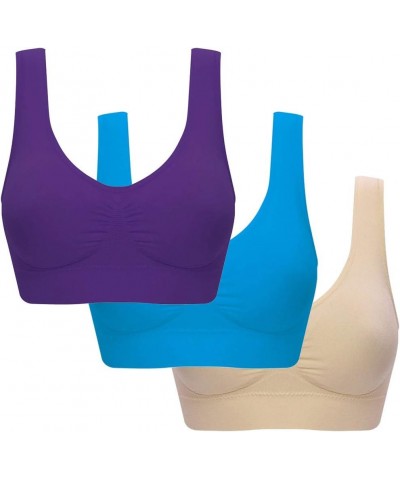 Women's 3Pcs/5Pcs Full Figure No Bounce Plus Size Camisole Wirefree Back Close Sports Bras Blue3 $23.37 Lingerie