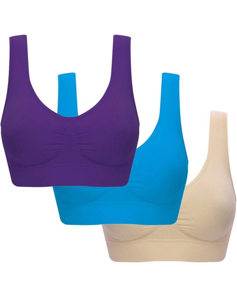 Women's 3Pcs/5Pcs Full Figure No Bounce Plus Size Camisole Wirefree Back Close Sports Bras Blue3 $23.37 Lingerie