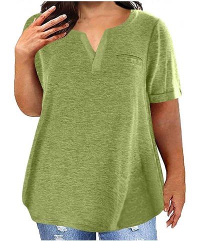 Plus Size Tops for Women Summer Fashion V-Neck Short Sleeve Tops Loose Comfy Blouse Tee Tops Oversized T-Shirts Green 02 $6.2...