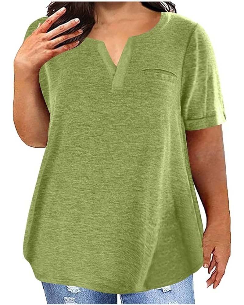 Plus Size Tops for Women Summer Fashion V-Neck Short Sleeve Tops Loose Comfy Blouse Tee Tops Oversized T-Shirts Green 02 $6.2...