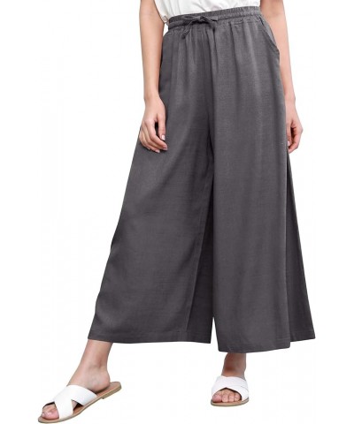 Women's Washed Linen Casual Loose Wide Leg Pants Pocket with Draw String Wb2283_dark_grey $14.51 Pants