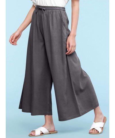 Women's Washed Linen Casual Loose Wide Leg Pants Pocket with Draw String Wb2283_dark_grey $14.51 Pants