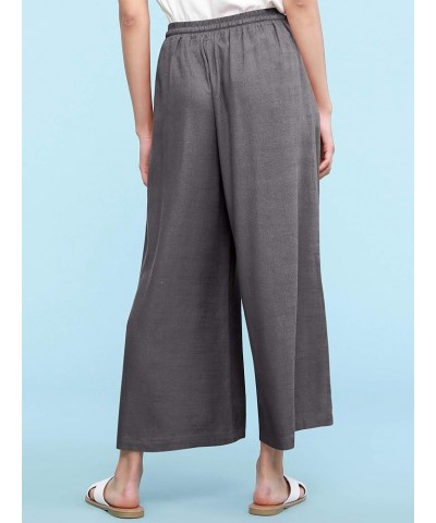 Women's Washed Linen Casual Loose Wide Leg Pants Pocket with Draw String Wb2283_dark_grey $14.51 Pants