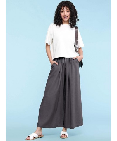 Women's Washed Linen Casual Loose Wide Leg Pants Pocket with Draw String Wb2283_dark_grey $14.51 Pants