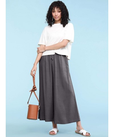 Women's Washed Linen Casual Loose Wide Leg Pants Pocket with Draw String Wb2283_dark_grey $14.51 Pants