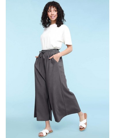 Women's Washed Linen Casual Loose Wide Leg Pants Pocket with Draw String Wb2283_dark_grey $14.51 Pants