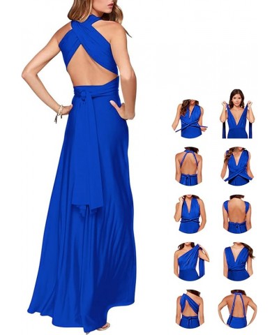 Women's Bridesmaid Dress Convertible Multiway Wrap Backless Maxi Cocktail Wedding Guest Party Dress Blue $24.63 Dresses