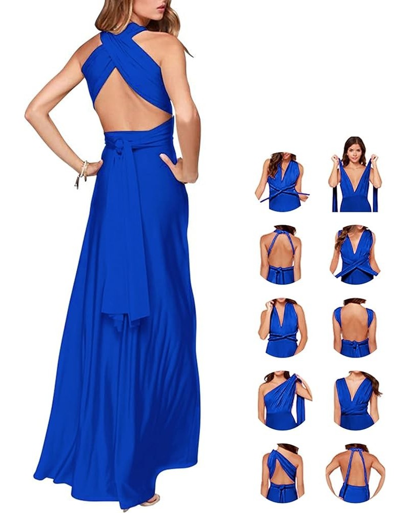 Women's Bridesmaid Dress Convertible Multiway Wrap Backless Maxi Cocktail Wedding Guest Party Dress Blue $24.63 Dresses