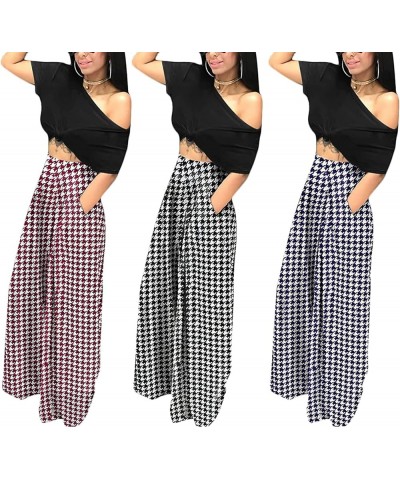 Women's Stretchy Solid Wide Leg Palazzo Casual Lounge Pants with Pockets Houndstooth/Black $15.50 Pants