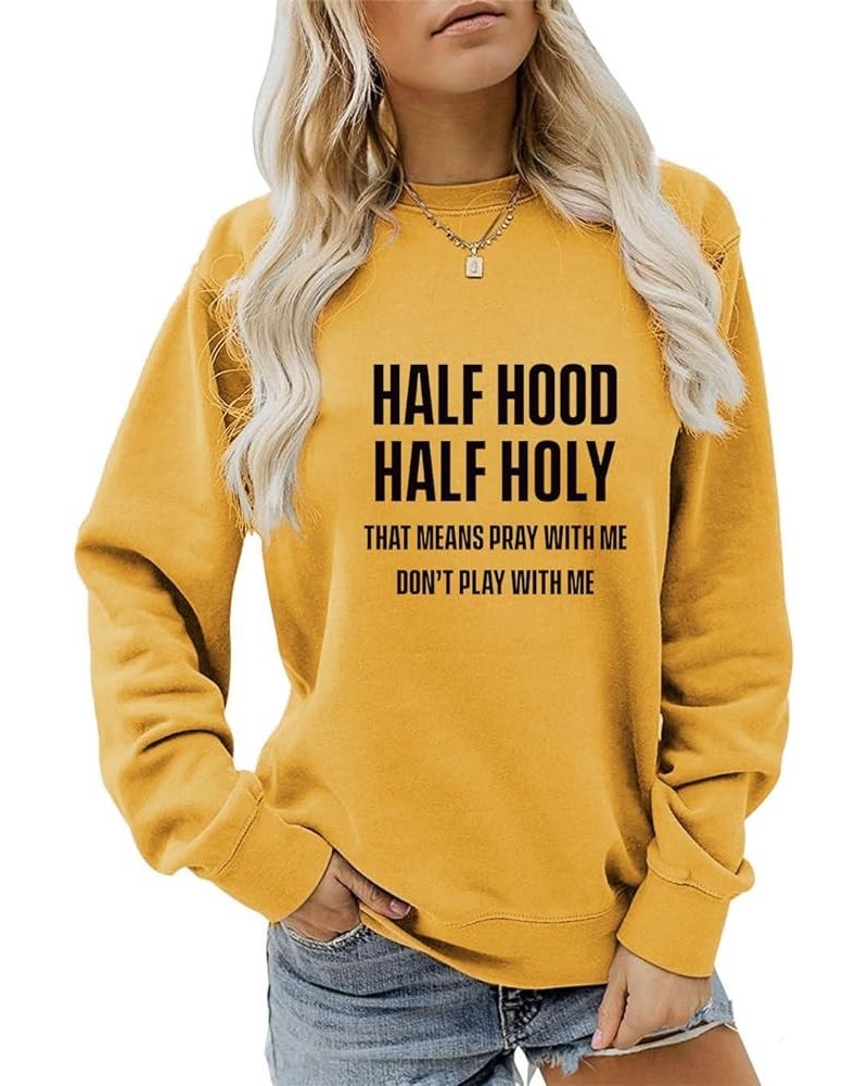 Half Hood Half Holy Sweatshirt Women Ladies Casual Crewneck Long Sleeve Pullover Tops Tee Shirt 2023 Yellow 2 $16.42 Hoodies ...