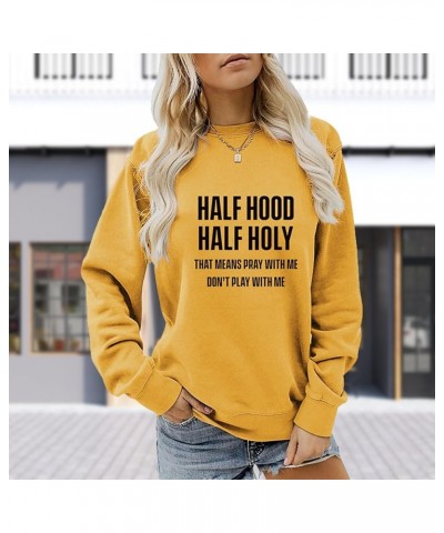 Half Hood Half Holy Sweatshirt Women Ladies Casual Crewneck Long Sleeve Pullover Tops Tee Shirt 2023 Yellow 2 $16.42 Hoodies ...