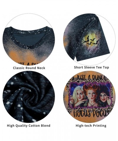 It's Just A Bunch of Hocus Pocus T-Shirt Women Sanderson Sisters Graphic Tee Shirt Funny Halloween Bleached Tops Dark Gray $7...