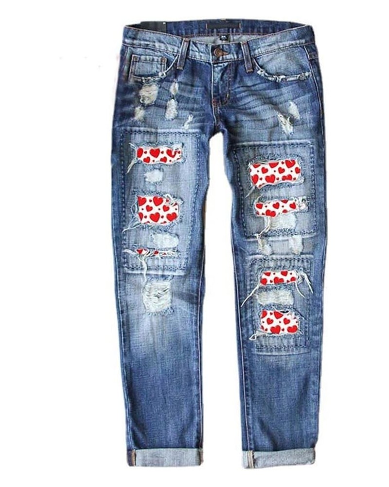 Women's Ripped Jeans Loose Fit Mid Waisted Boyfriend Distressed Stretchy Denim Pants with Pockets Red Heart $22.54 Jeans