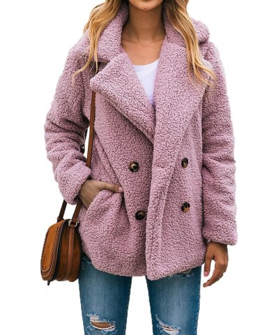 Winter Coat for Women Fuzzy Fleece Fashion Lapel Button Down Long Sleeve Sherpa Jacket Faux Shearling Shaggy Outerwear Y-pink...