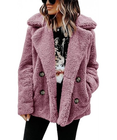 Winter Coat for Women Fuzzy Fleece Fashion Lapel Button Down Long Sleeve Sherpa Jacket Faux Shearling Shaggy Outerwear Y-pink...