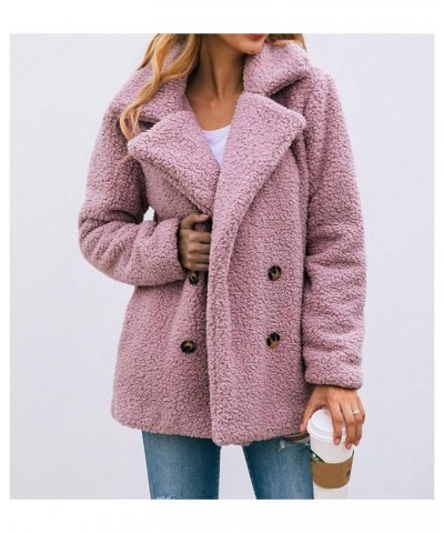 Winter Coat for Women Fuzzy Fleece Fashion Lapel Button Down Long Sleeve Sherpa Jacket Faux Shearling Shaggy Outerwear Y-pink...