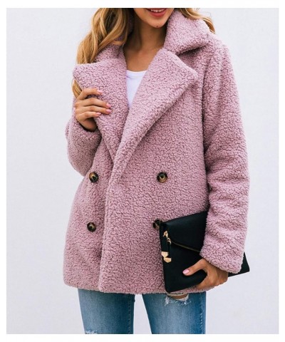 Winter Coat for Women Fuzzy Fleece Fashion Lapel Button Down Long Sleeve Sherpa Jacket Faux Shearling Shaggy Outerwear Y-pink...