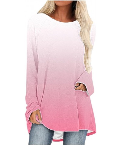 Women Casual Long Sleeve Shirts 2024 Spring Fashion Dressy Long Sleeve Tunic Tops Loose Crewneck Gradient/Solid Blouse F-wate...