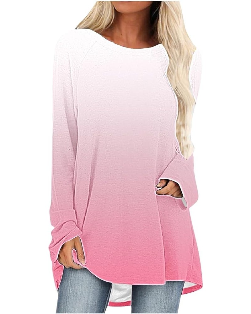 Women Casual Long Sleeve Shirts 2024 Spring Fashion Dressy Long Sleeve Tunic Tops Loose Crewneck Gradient/Solid Blouse F-wate...