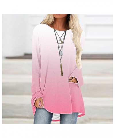 Women Casual Long Sleeve Shirts 2024 Spring Fashion Dressy Long Sleeve Tunic Tops Loose Crewneck Gradient/Solid Blouse F-wate...