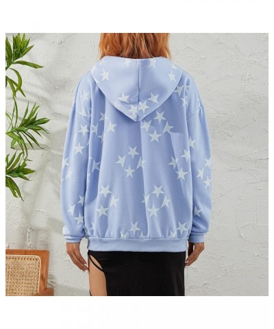 Women Star Letter Print Zip Up Hoodies Y2K Aesthetic Grunge Graphic Oversized Jackets Hip Hop Harajuku Streetwear A Blue $10....