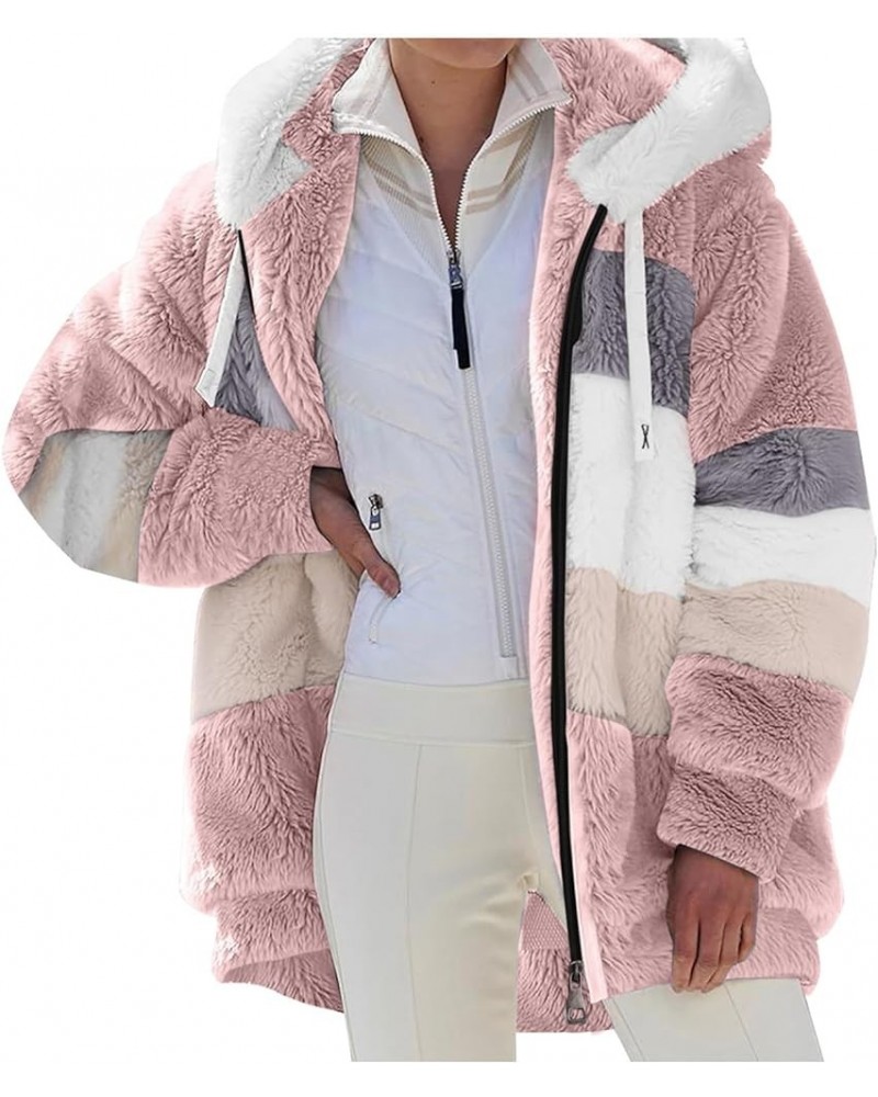 Winter Coats for Women Fuzzy Fleece Jacket Sherpa Jacket Faux Fur Coat Casual Warm Fall Winter Outerwear C-pink $17.09 Coats