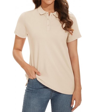 Women's Cotton Polo Shirts 3 Button Short Sleeve Cool Shirt Casual Work Collared Shirts Khaki $17.39 Shirts