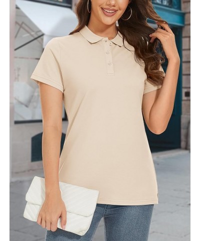 Women's Cotton Polo Shirts 3 Button Short Sleeve Cool Shirt Casual Work Collared Shirts Khaki $17.39 Shirts