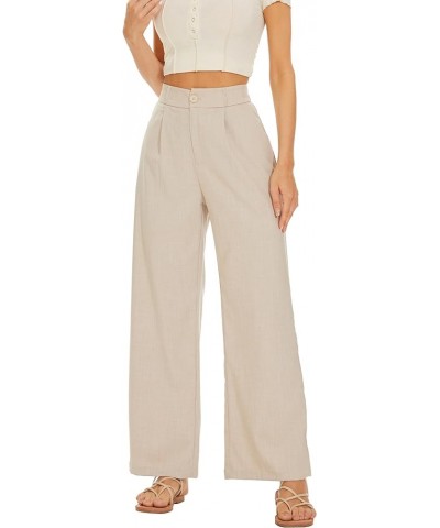 FUNYYZO Women Wide Leg High Waist Linen Pants Back Elastic Waist Work Casual Trousers Light Khaki $21.60 Pants