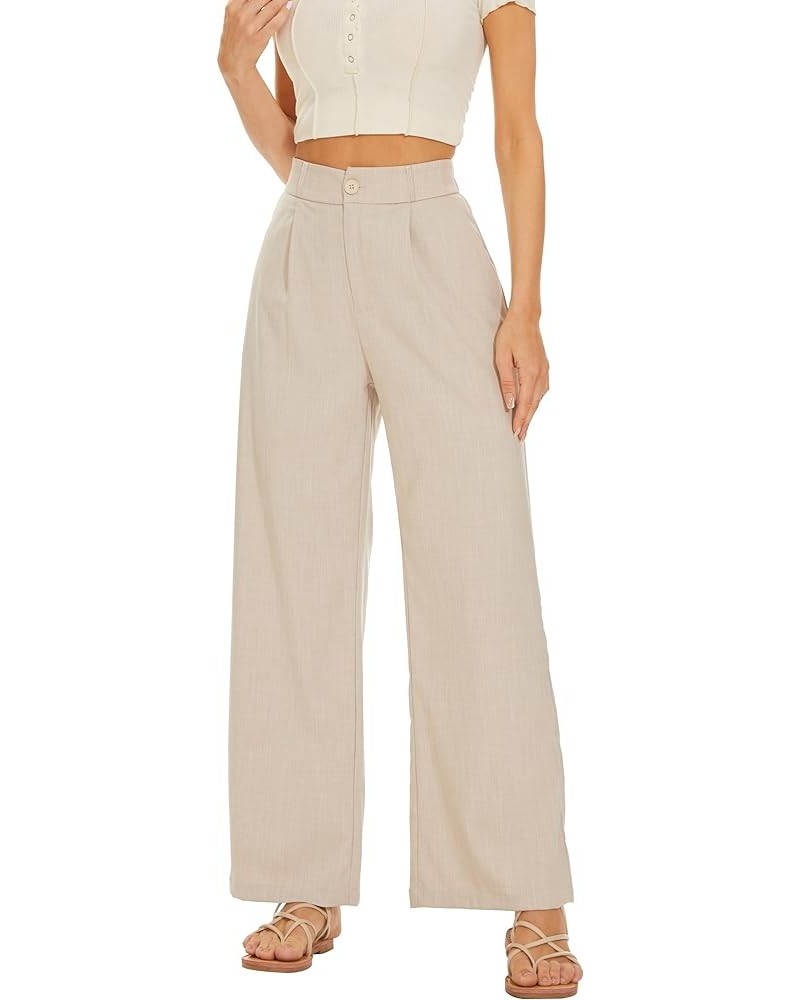 FUNYYZO Women Wide Leg High Waist Linen Pants Back Elastic Waist Work Casual Trousers Light Khaki $21.60 Pants