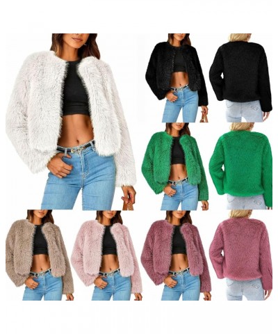 Women's Fleece Cropped Jacket Winter Open Front Coats Faux Fur Long Sleeve Fluffy Shaggy Warm Outerwear Fall Clothes Black $2...