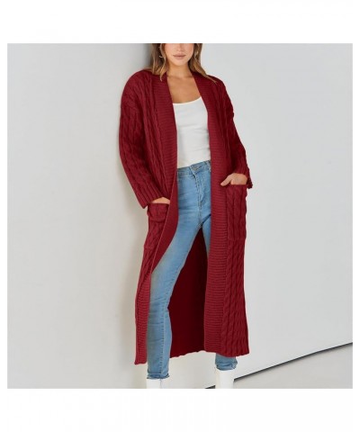 Long Cardigan Sweaters for Women Coats Cable Knit Casual Open Front Long Sleeve Sweater with Pockets N203-red Black Friday De...