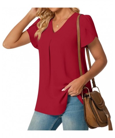 Women's Plus Size Summer Dressy Chiffon Blouses Short Sleeve V Neck Tunic Tops for Leggings Casual T-Shirts Petal /Red $15.65...