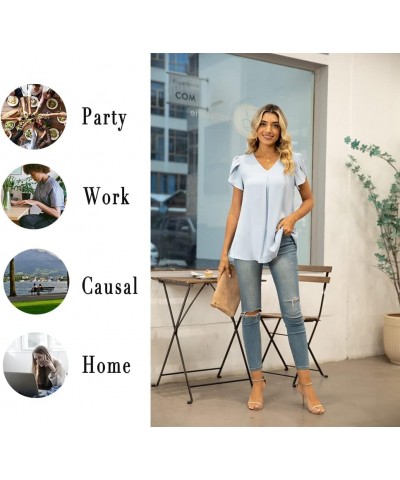 Women's Plus Size Summer Dressy Chiffon Blouses Short Sleeve V Neck Tunic Tops for Leggings Casual T-Shirts Petal /Red $15.65...