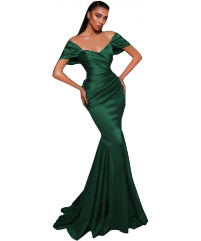 Off The Shoulder Satin Mermaid Prom Dresses for Women Long Ball Gowns A-line Formal Evening Gowns Emerald Green $35.70 Dresses