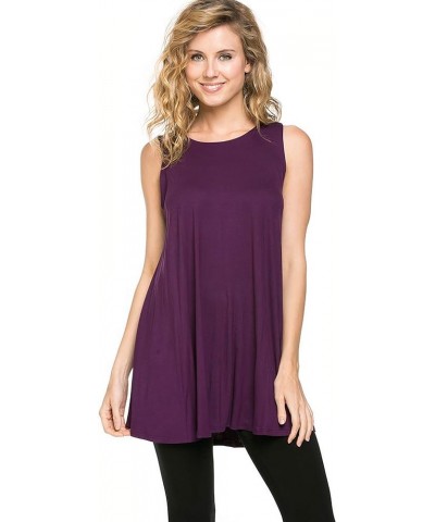 Plus Size Women's Rayon Span Tank Top Tunic-Solid Eggplant $14.15 Tops