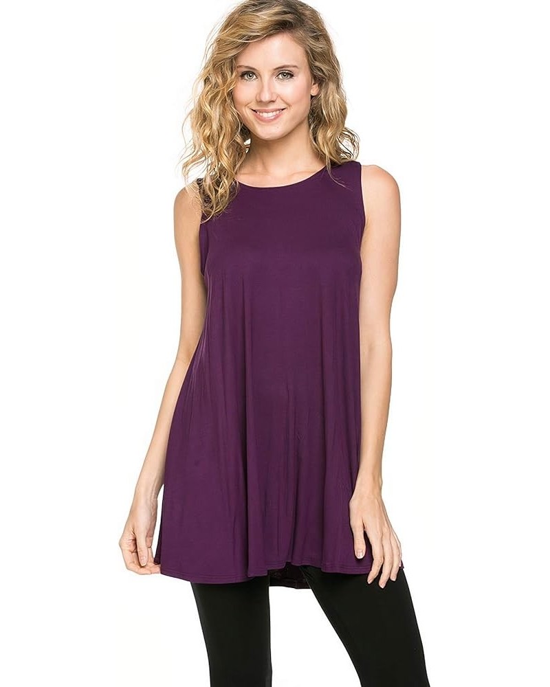 Plus Size Women's Rayon Span Tank Top Tunic-Solid Eggplant $14.15 Tops