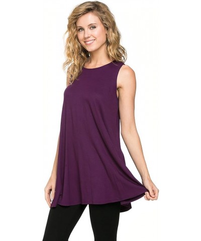 Plus Size Women's Rayon Span Tank Top Tunic-Solid Eggplant $14.15 Tops