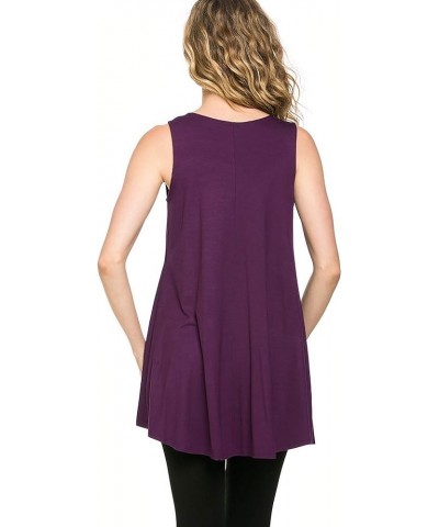 Plus Size Women's Rayon Span Tank Top Tunic-Solid Eggplant $14.15 Tops