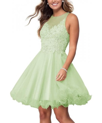 Short Tulle Prom Dress for Teens Homecoming Dresses Lace Applique Beading Evening Party Cocktail Gowns Sage Green $31.39 Dresses