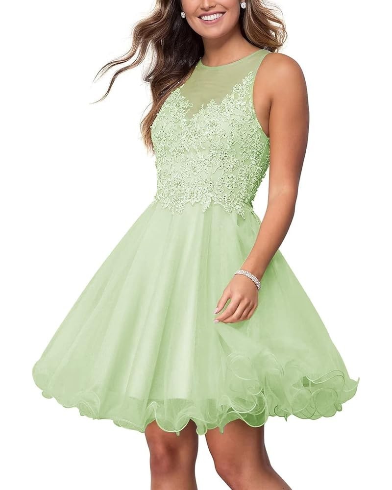 Short Tulle Prom Dress for Teens Homecoming Dresses Lace Applique Beading Evening Party Cocktail Gowns Sage Green $31.39 Dresses