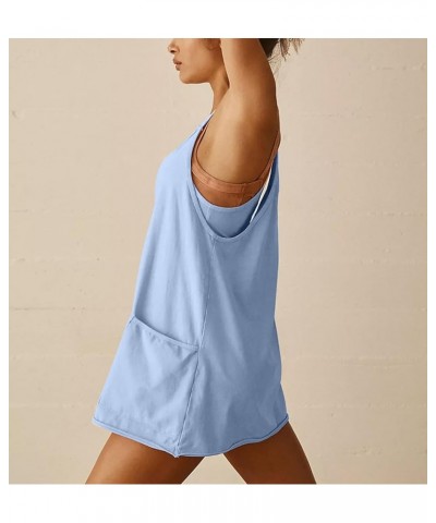 Women's Summer Mini Dress Casual Sleeveless Sports Spaghetti Straps Golf Athletic Dresses with Shorts Blue $8.99 Activewear