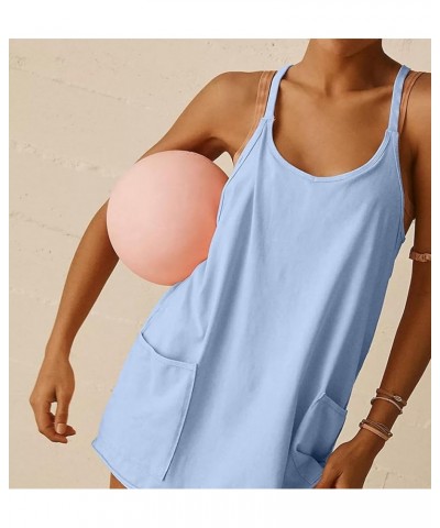 Women's Summer Mini Dress Casual Sleeveless Sports Spaghetti Straps Golf Athletic Dresses with Shorts Blue $8.99 Activewear