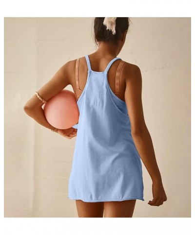 Women's Summer Mini Dress Casual Sleeveless Sports Spaghetti Straps Golf Athletic Dresses with Shorts Blue $8.99 Activewear